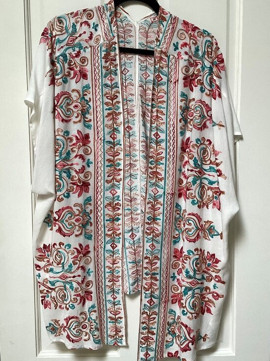 Umgee Tops - Umgee blue, red and white embroidered vest, caftan, top, one size